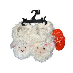 Wonder Nation Cream Llama Bootie Plush Slippers with Pink Accents